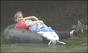 Penny Short Fuse Wilkins, from Leicester, irons a shirt during the water section