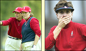 (From left to right) Meg Mallon, Juli Inkster and Michelle Redman show their disappointment