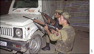 Indian police during the gun battle with the militants