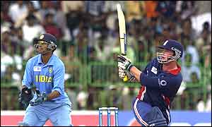 Ian Blackwell dispatches another boundary during his knock of 82 