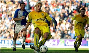 Alan Smith takes a penalty for Leeds only to see it saved by Brad Friedel