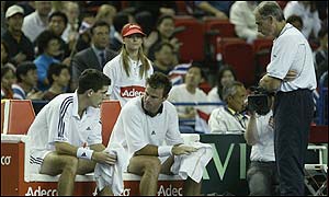 Tim Henman (left), Miles Maclagan (centre) and Roger Taylor 
