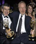 Ridley Scott (centre) with Richard Loncraine and Scott's wife Giannina Facio