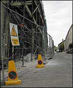 Malt store in Stoney Middleton propped up by scaffolding