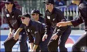 New Zealand slip fielders await the next edge during Bangladesh's ramshackle innings