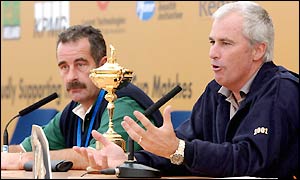 Sam Torrance and Curtis Strange meet at a press conference on Monday
