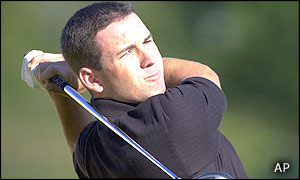 Spain's Sergio Garcia of tees off from the fourth hole