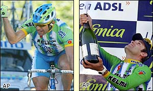 Kelme rider Botero crosses the line to win in three hours 32 minutes seven seconds