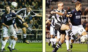 Shearer and Bellamy both have shots denied as the tension increases in the second-half