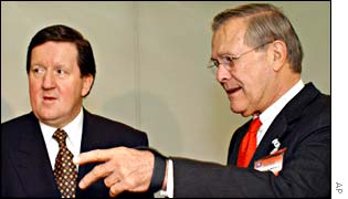 Lord Robertson and US Secretary of Defence Donald Rumsfeld