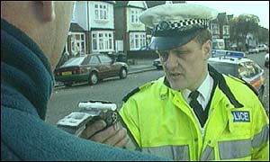 Police officer giving breath test