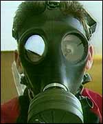 Gas mask wearer
