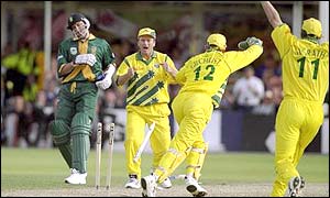 Allan Donald is run out to give Australia victory in the 1999 World Cup semi
