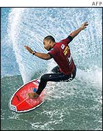 Peterson Rosa of Brazil rides a wave at the Figueira Pro surfing men's competition