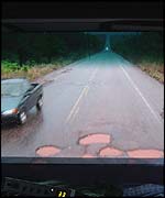 Potholes in the road