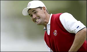 Padraig Harrington after missing his putt on the 18th