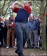 Phil Mickelson hits out after finding the trees on the 17th