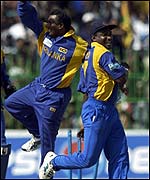 De Silva and Jayasuriya celebrate another scalp