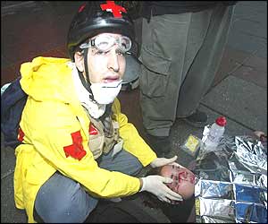 A protester-turned-medic waits for emergency services 