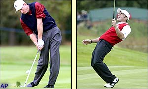 Jim Furyk and Stewart Cink control the final match and a disappointed Paul McGinley and Padraig Harrington are forced to concede