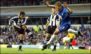 Nolberto Solano fires in Newcastle's opener against Birmingham