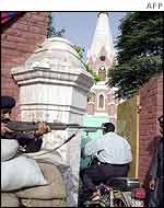 Security point at church near Lahore