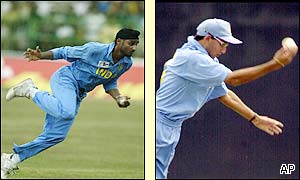 Sri Lanka reach a total of 244, thanks to the bowling prowess of Indian duo Singh and Agarkar