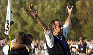Sam Torrance celebrates victory