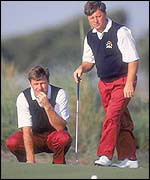 Nick Faldo and Ian Woosnam in Ryder Cup action in 1991