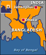 Map of Bangladesh showing Dhaka and Jehanpur