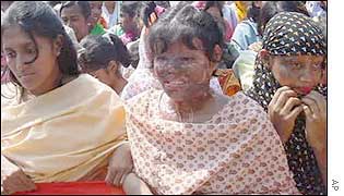 Bangladeshi children protesting acid attacks by rejected Romeos