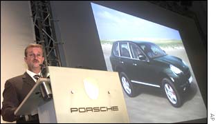 Dr Wendelin Wiedeking, chief executive of Porsche, launches the Cayenne