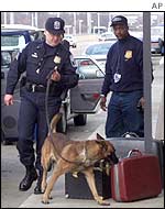 Airport security police check bags in Washington
