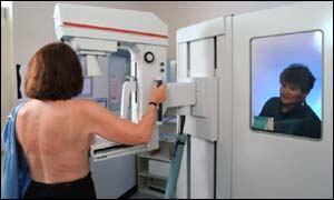 Woman undergoing breast cancer screening