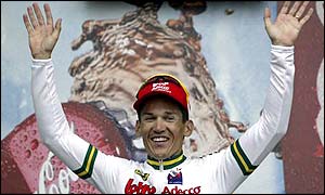 Robbie McEwen after a stage win on the Tour de France