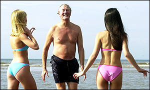 Environment minister Michael Meacher on Blackppol beach