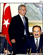 Prime MInister Bulent Ecevit (right) and Foreign Minister Sukru Sina Gurel