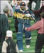 De Silva celebrates his World Cup ton