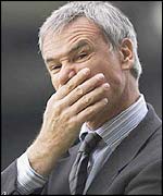 Claudio Ranieri puts his hand over his mouth