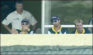 Steve Waugh looks worried as his side appear to throw away a commanding position