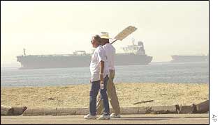 Pickets with ship offshore