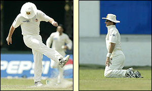 Mark Waugh reacts to missing a catch 