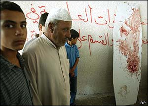 Blood-spattered coffin