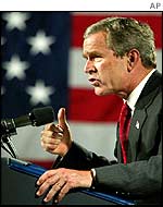 President George W Bush speaking in New Hampshire