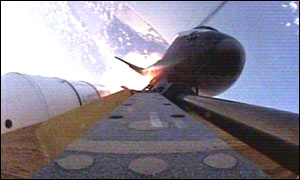 Space shuttle in flight, Nasa TV