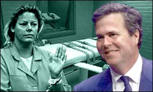 Aileen Wuornos in 1991 (left) and Governor Jeb Bush