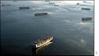 Ships waiting off West Coast ports
