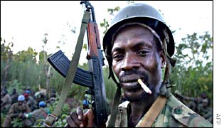 A rebel soldier on patrol in the Ivory Coast
