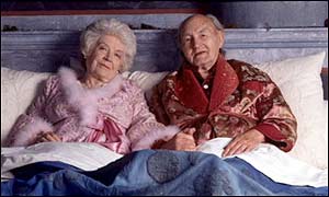 Phyllis Calvert with Maurice Denham in a production of Bed by Jim Cartwright.
