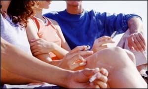Young people smoking